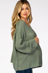 Light Olive Chunky Knit Boat Neck Maternity Sweater