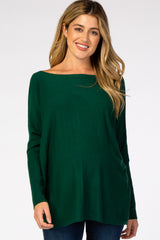 Forest Green Soft Knit Boatneck Dolman Sleeve Maternity Sweater