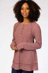 Mauve Waffle Knit Button Front Top