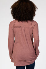 Mauve Waffle Knit Button Front Top