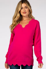 Fuchsia Scalloped V-Neck Maternity Sweater