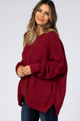 Burgundy Loose Knit Side Slit Sweater