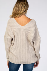 Beige Soft Knit V-Neck Maternity Sweater