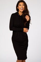 Black Ruched Hooded Dress