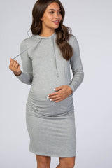 Heather Grey Ruched Hooded Maternity Dress