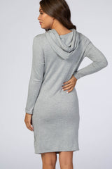 Heather Grey Ruched Hooded Maternity Dress