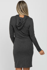 Charcoal Ruched Hooded Maternity Dress