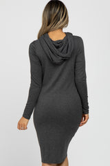 Charcoal Ruched Hooded Dress