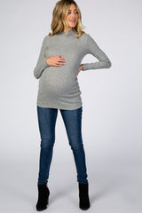 Heather Grey Ribbed Long Sleeve Mock Neck Maternity Top