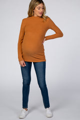 Rust Ribbed Long Sleeve Mock Neck Maternity Top