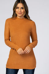 Rust Ribbed Long Sleeve Mock Neck Maternity Top