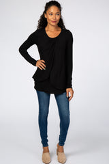 Black Pleated Front Layered Nursing Top
