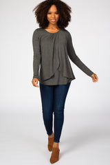 Charcoal Pleated Front Layered Nursing Top