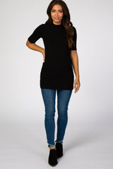 Black Soft Brushed Knit Mock Neck Maternity Top