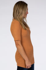 Camel Soft Brushed Knit Mock Neck Top