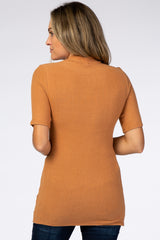 Camel Soft Brushed Knit Mock Neck Top