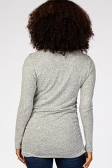 Heather Grey Soft Knit Button Shoulder Ruched Side Top