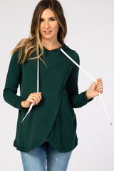 Forest Green Layered Front Maternity/Nursing Fleece Hoodie