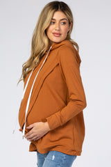 Rust Layered Front Maternity/Nursing Fleece Hoodie