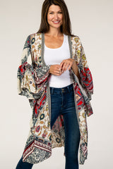 Grey Mixed Print Ruffle Sleeve Cover Up