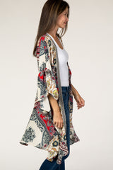 Grey Mixed Print Ruffle Sleeve Cover Up