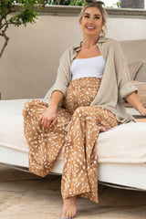 Camel Multi Printed Wide Leg Maternity Pants