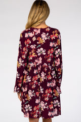 Burgundy Floral Lace V-Neck Bell Sleeve Maternity Dress