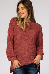Mauve Popcorn Knit Bubble Sleeve Maternity Sweater