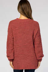 Mauve Popcorn Knit Bubble Sleeve Maternity Sweater