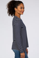 Navy Blue Striped Layered Front Long Sleeve Nursing Top