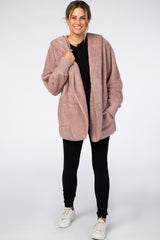 Mauve Fuzzy Hooded Long Sleeve Jacket