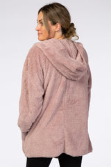 Mauve Fuzzy Hooded Long Sleeve Jacket