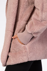 Mauve Fuzzy Hooded Long Sleeve Jacket