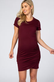 Burgundy Wrap Maternity T-Shirt Dress