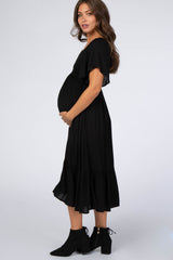 Black Smocked Ruffle Maternity Dress