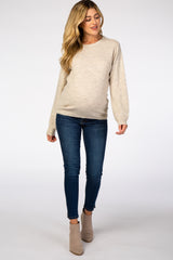 Beige Brushed Knit Maternity Sweater