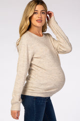 Beige Brushed Knit Maternity Sweater