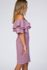 Violet Layered Ruffle Off Shoulder Fitted Dress