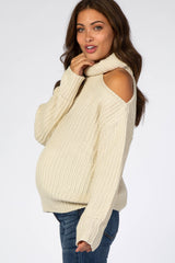 Ivory Cutout Shoulder Turtleneck Maternity Sweater