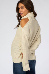 Ivory Cutout Shoulder Turtleneck Maternity Sweater