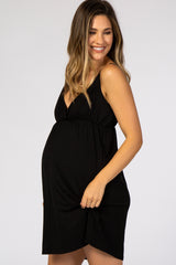 Black V-Neck Babydoll Maternity Sleep Dress