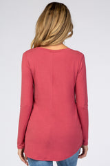 Magenta Solid V-Neck Long Sleeve Maternity Top