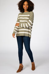 Olive Striped Fuzzy Knit Sweater