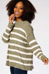 Olive Striped Fuzzy Knit Sweater