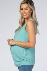 Emerald Green Solid Sleeveless Maternity Nursing Top