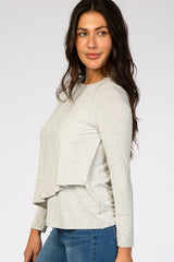 Heather Grey Solid Layered Front Long Sleeve Nursing Top