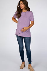 Lavender Short Sleeve Curved Hem Maternity Nursing Top