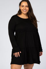 Black Long Sleeve Tiered Plus Dress