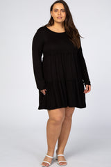 Black Long Sleeve Tiered Maternity Plus Dress