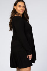 Black Long Sleeve Tiered Plus Dress